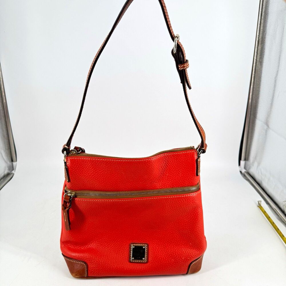 Dooney & Bourke Orange Pebbled Grain Leather Crossbody Shoulder Bag Brown Strap